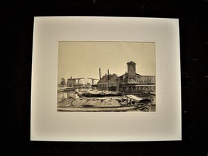 Niet of onleesbaar gesigneerd - Houtskool - 1920 - Amsterdam "het Realen-eiland en Drieharingenbrug kopen? Bied vanaf 1!