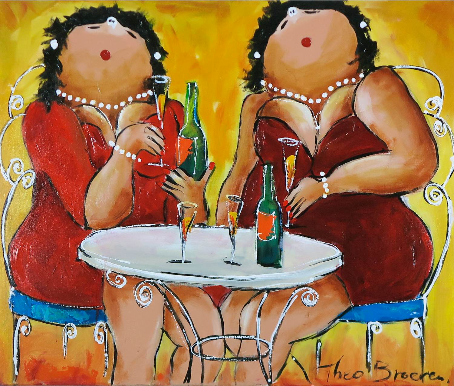 Theo Broeren - Acryl op doek, Inge en Jeanet (Groot) verkocht voor € 100!