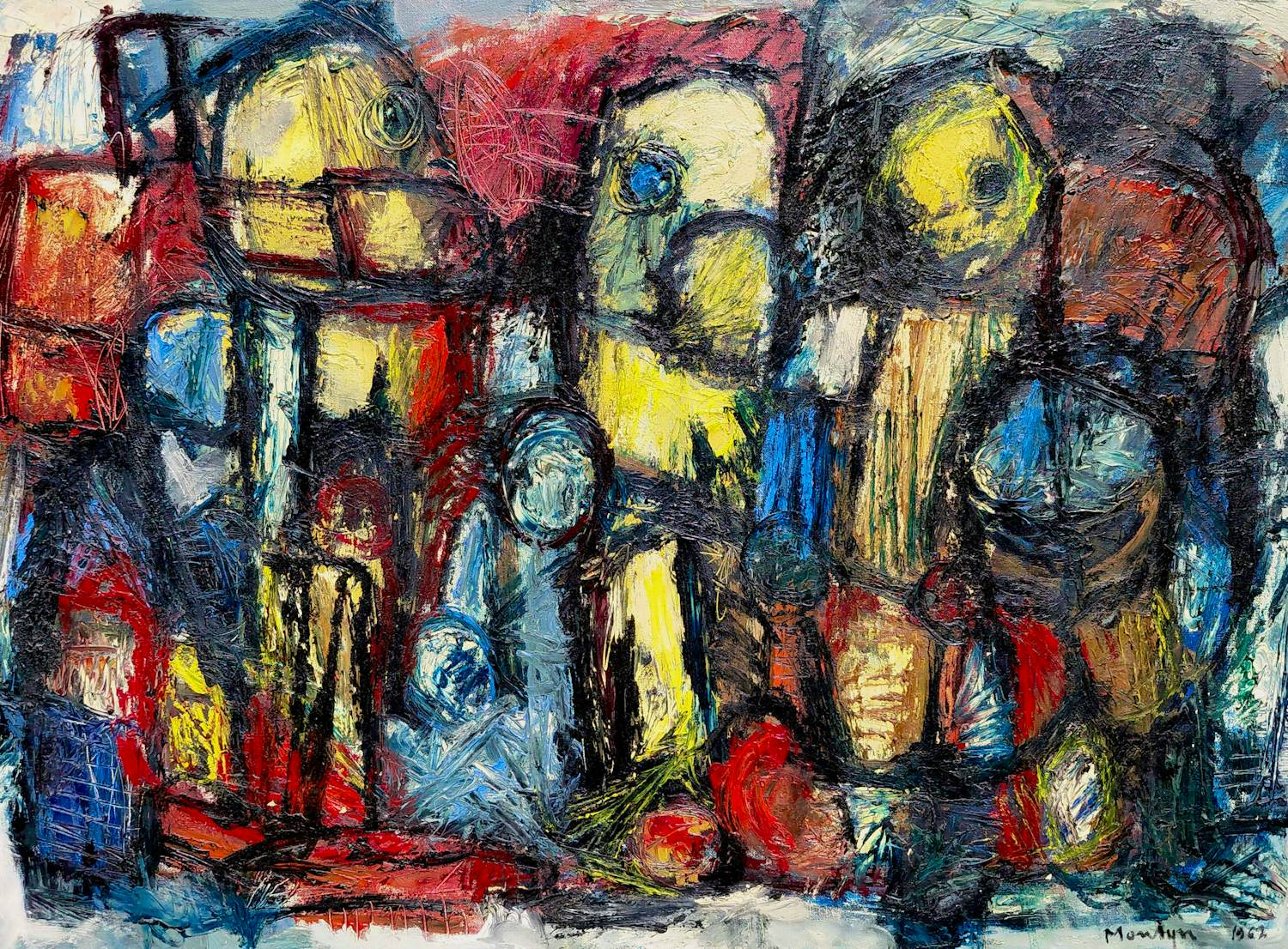 Jan Montyn - Compositie, olieverf op doek (ingelijst, redelijk groot) kopen? Bied vanaf 1000!