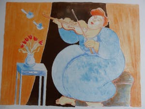 Ada Breedveld - Zeefdruk. Titel, "Viooliste". kopen? Bied vanaf 50!