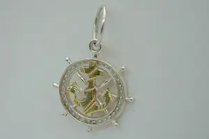 81 - Forse nautische 18 Krt gouden ANKER op  1e geh. zilveren ROER hanger kopen? Bied vanaf 120!