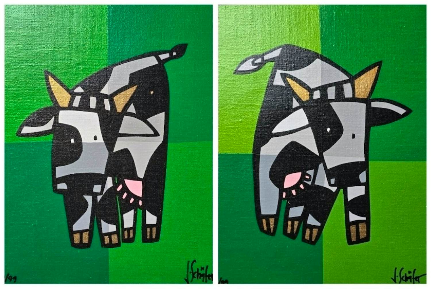 Jacqueline Schäfer - lot van 2 koeien zeefdrukken kopen? Bied vanaf 50!