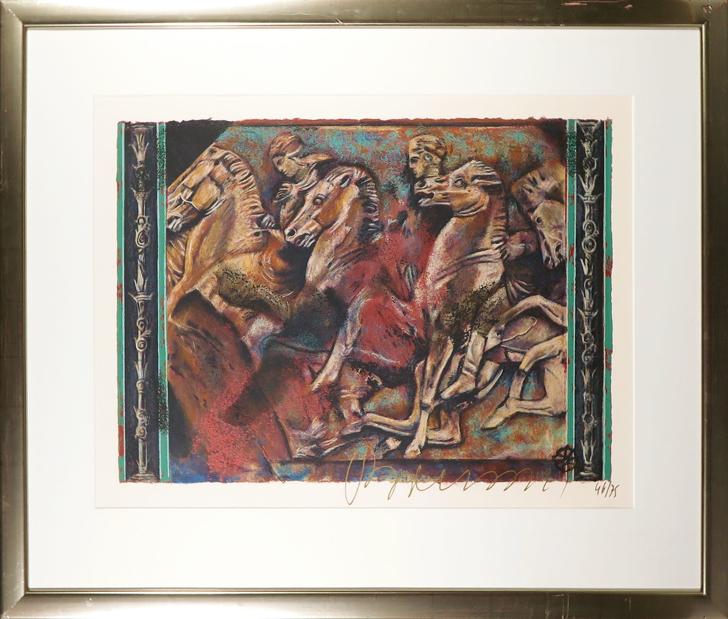 Gerti Bierenbroodspot - Zeefdruk, Ruiters - Ingelijst (Groot) verkocht voor € 50!