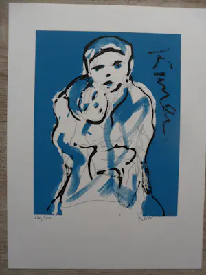 Jacob Kanbier - Zeefdruk. Moeder met kind kopen? Bied vanaf 15!