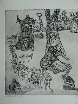 Ab Steenvoorden - Ets , Het Nijlpaard – Surrealistische voorstelling, 1972 - 19½ x 33½ cm kopen? Bied vanaf 35!