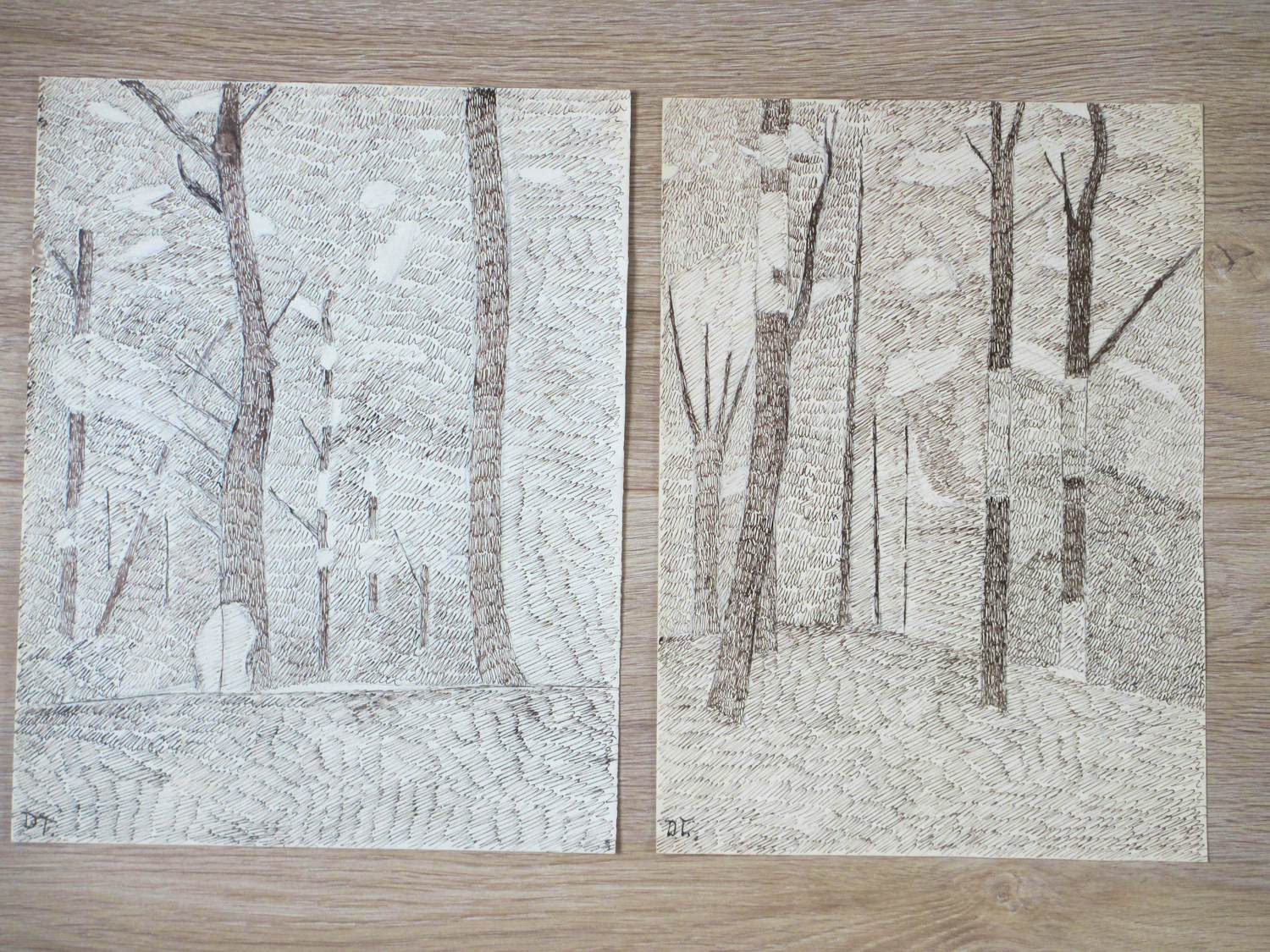 Dirk Arnoldus Tavenraat - Twee pointillistische bosgezichten - Inkttekeningen kaufen? Bieten Sie von 45!