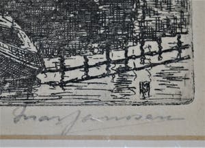 Marius Johannes Janssen - Leiden, Visbrug - ets - fraai ingelijst kopen? Bied vanaf 35!