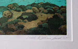 Willy Belinfante - grote Epreuve d'Artiste kleuren ets "Berglandschap" - met pers. opdracht gesign kopen? Bied vanaf 48!