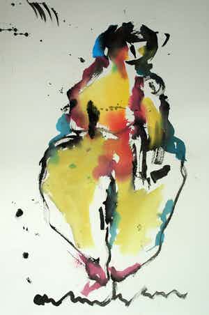 Anton Heyboer - Ingelijst , gouache, “Vrouw” – ca. 1980 – 100 x 70 cm verkocht voor € 125!