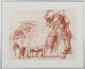 Anton Heyboer - Krijttekening op geschept papier, Drenthe 1946 - Ingelijst kopen? Bied vanaf 150!