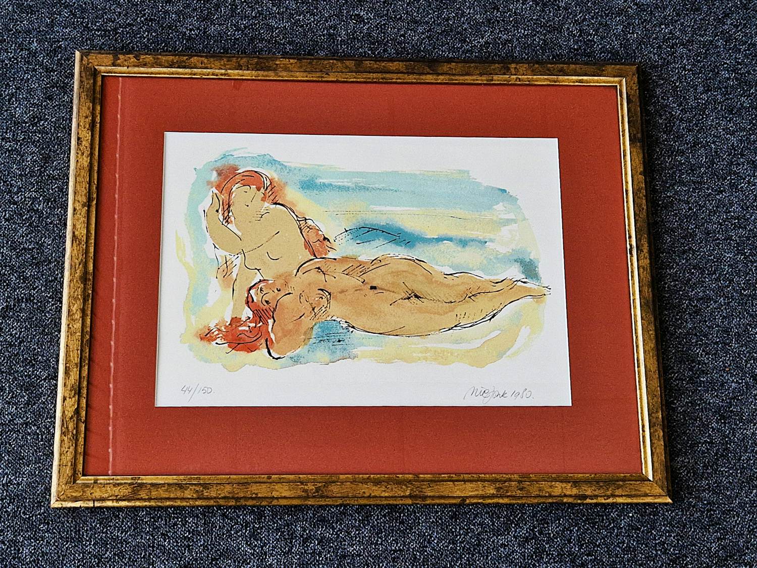 Nic Jonk - Fraai ingelijste zeefdruk: vrouwelijk naakt - gelimit. oplage (150) - potldgesig verkocht voor € 47!