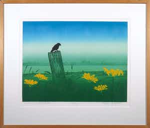 Hans Heijman - Zeefdruk, Joris in rivierlandschap - Ingelijst verkocht voor € 120!