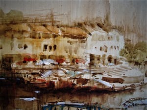 Niet of onleesbaar gesigneerd - gesigneerde jaren 50 Aquarel "vissersboten in Haven Stavoren Friesland" kopen? Bied vanaf 10!