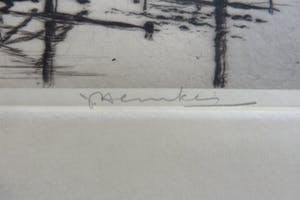 Johan Hemkes - Ondergelopen rivierbeddingen met boerderij en dorpsgezicht. kopen? Bied vanaf 15!