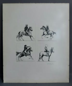 Aat Verhoog - (1933) Vier ruiters te paard - zwart-wit ets kopen? Bied vanaf 60!