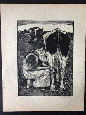 Jan Mankes - Houtsnede Koemelkster kopen? Bied vanaf 195!