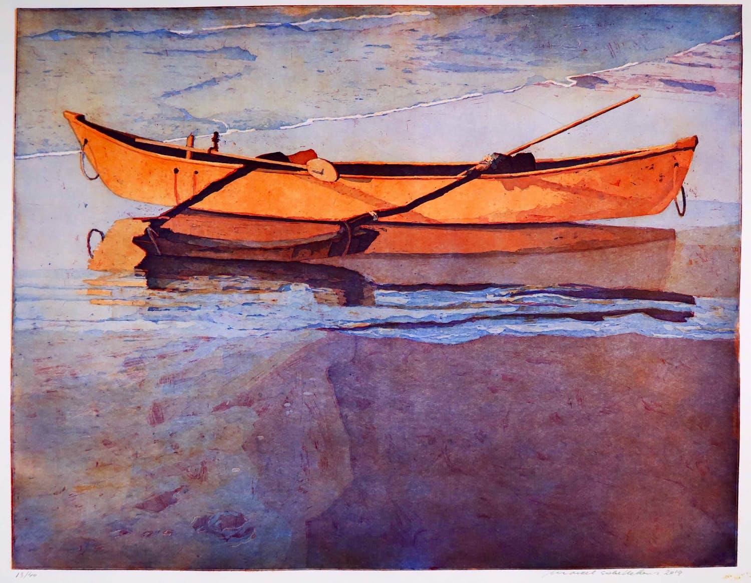 Marcel Schellekens - Kleurenets, Kano op het strand (Groot) verkocht voor € 150!