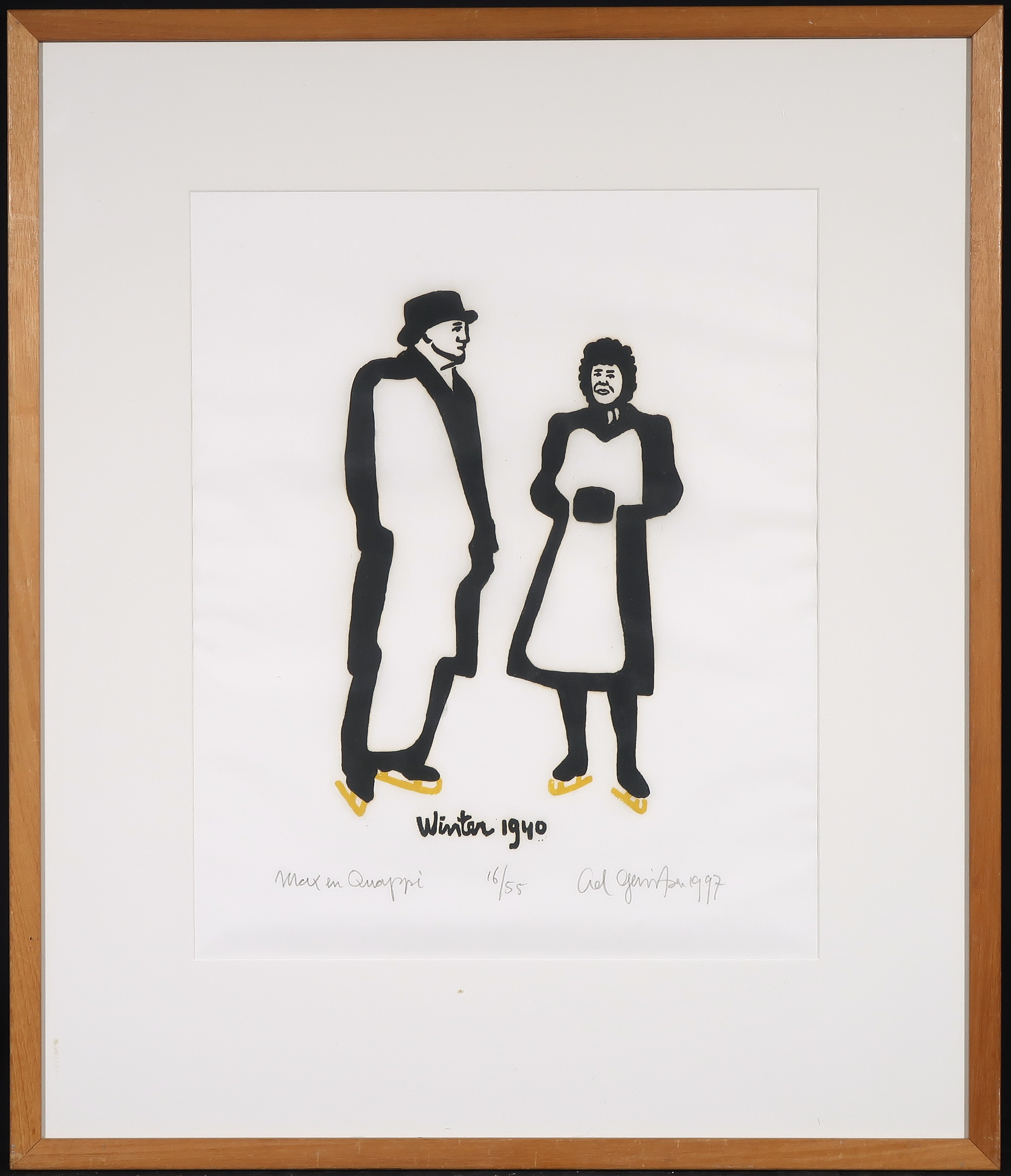 Ad Gerritsen - Houtsnede, Max en Quappi - Ingelijst verkocht voor € 60!