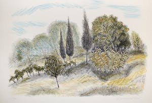 Chris de Moor - Handgesigneerde lithografie: Heuvellandschap kopen? Bied vanaf 29!