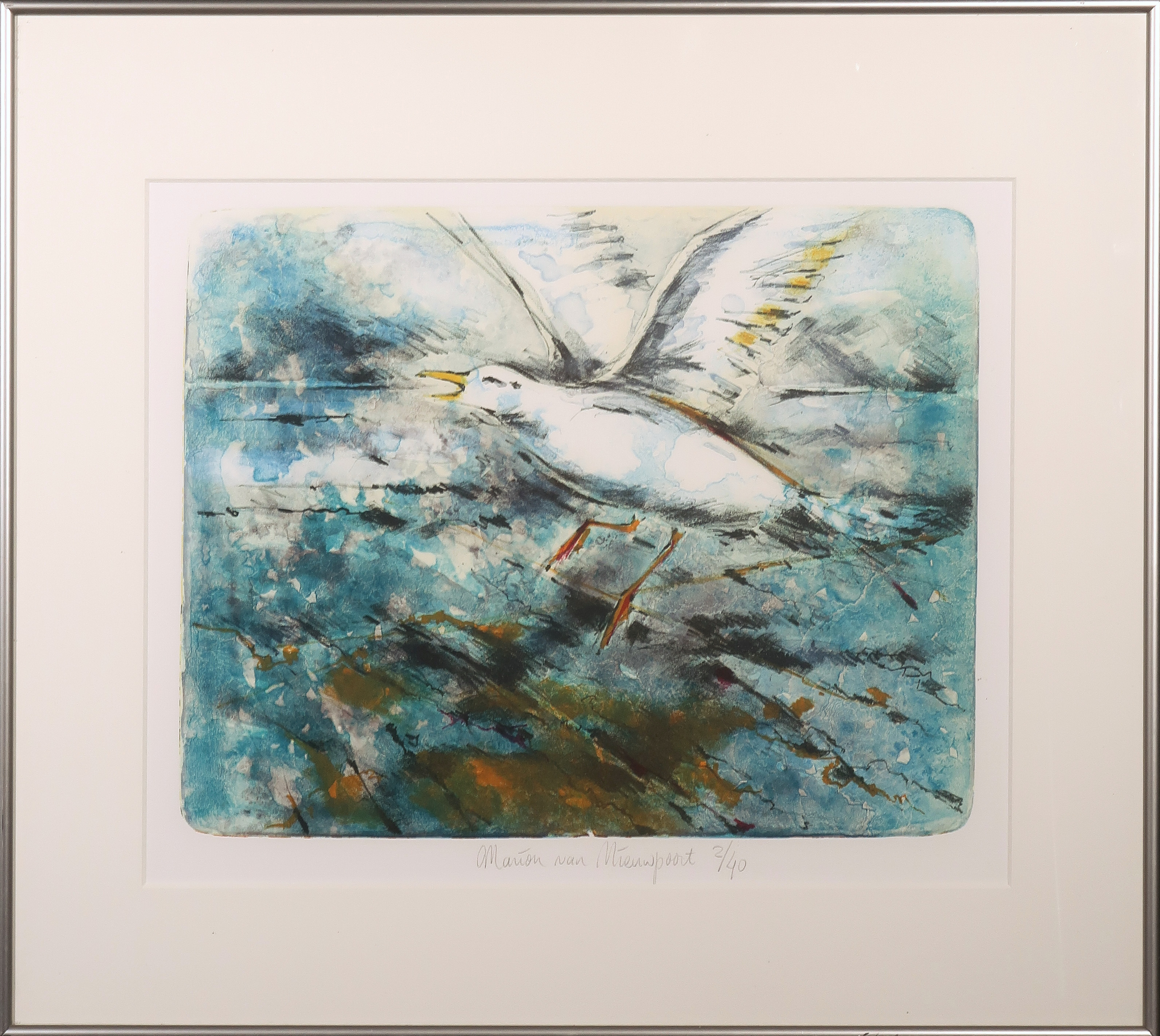 Marion van Nieuwpoort - Litho, Meeuw - Ingelijst kopen? Bied vanaf 20!