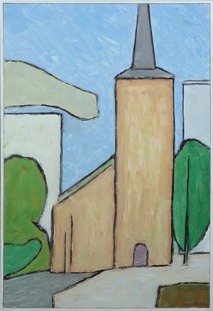 Paul Overhaus - Olieverf op doek, Kerk- Ingelijst kopen? Bied vanaf 70!