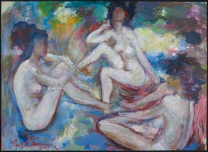 Paul Daenen - Gemengde techniek op papier, Zittende naakten - Ingelijst kopen? Bied vanaf 1!