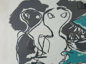 Karel Appel - A BEAST-DRAWN MAN / KLEURLITHO / 69x99cm / KADER / SIG kopen? Bied vanaf 500!