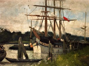 Niet of onleesbaar gesigneerd - Ongesigneerd impressionistisch olieverf "Afgemeerde boot in Polderlandschap" kopen? Bied vanaf 10!