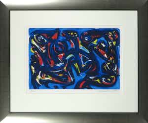 Theo Wolvecamp - Zeefdruk, Abstracte compositie - Ingelijst verkocht voor € 200!