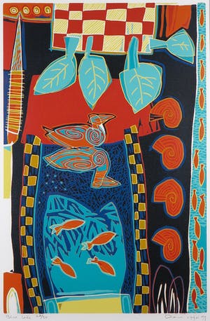 Diana van Hal - Linosnede, Blue lake - Ingelijst kopen? Bied vanaf 40!