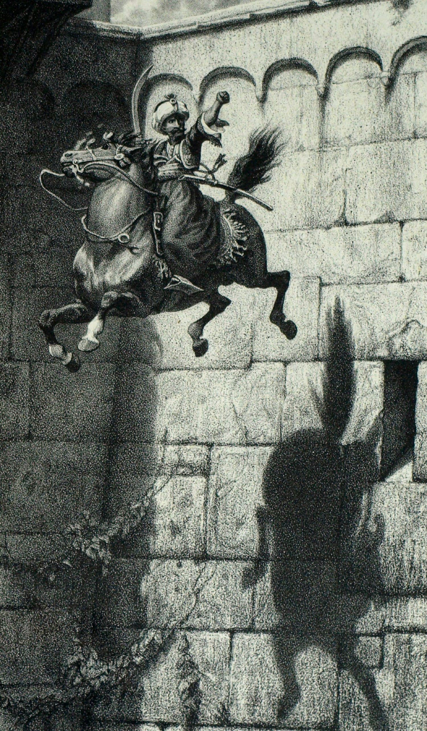 Frederik Hendrik Weissenbruch - Litho, Sprong van de laatste Mammeluk – ingelijst - ca 1870 verkocht voor € 10!