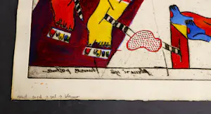 Hannes Postma - Grote handgekleurde reliëf Ets - 1966 - E.A. exemplaar "twee armlengten" kopen? Bied vanaf 58!