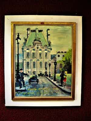 Raphael Dubois - Belgisch Post-Impressionist - olieverf ca. 1930 - "Parijs verliefd stel op brug" verkocht voor € 10!