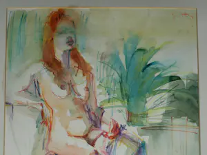 Theodoor Herbert van Putten - Ingelijste aquarel , Vrouw op stoel – 1977 kopen? Bied vanaf 35!