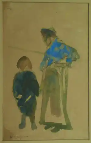 Maarten Jungmann - Ingelijste aquarel , Twee figuren.... kopen? Bied vanaf 50!