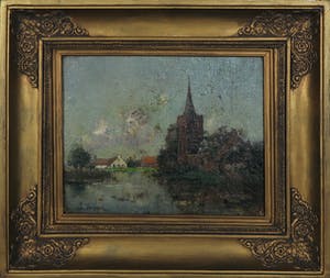 Jan Simon Knikker (sr.) - Olieverf op marouflé, Kerkgezicht - Ingelijst kopen? Bied vanaf 1!