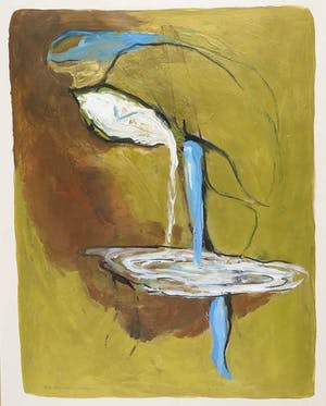 Ko Verlare - Acryl op papier, Compositie met blauw en wit tegen gele achtergrond kopen? Bied vanaf 1!