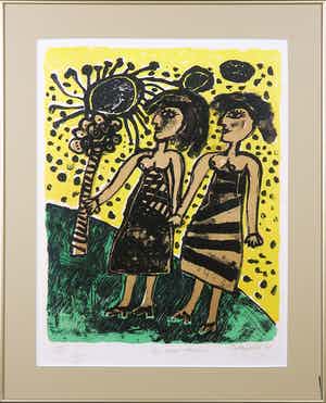 Corneille - Litho, Les deux soeurs - Ingelijst verkocht voor € 350!