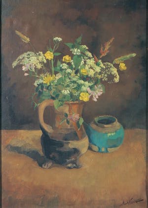 Henk Kuipers - Olieverf op doek, Stilleven met veldbloemen - Ingelijst kopen? Bied vanaf 1!