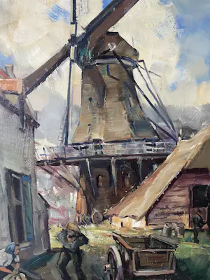 Jaap Hiddink - gezicht op onbekende molen kopen? Bied vanaf 275!