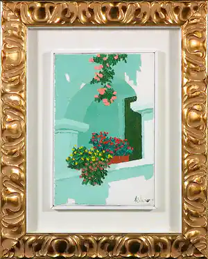 Alvaro Cattaneo - Acryl op doek, Fiori sul balcone - Mooi verdiept ingelijst! vendu pour 41€ !