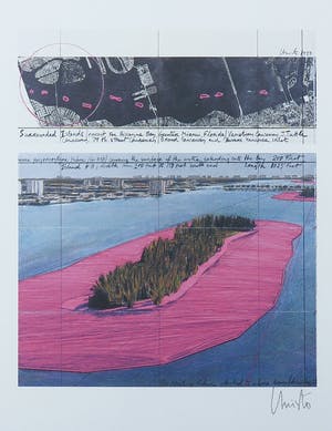 Christo - Handgesigneerde artcard Surrounded Islands + boek - Ingelijst kopen? Bied vanaf 1!