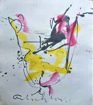 Anton Heyboer - De oervogel .Mooie sierlijke kleurige schildering . verkocht voor € 250!