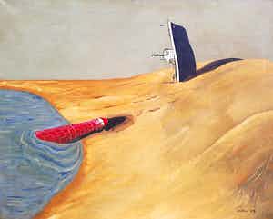 Hannes Postma - Gestrand, olieverf op doek (ingelijst, groot) verkocht voor € 495!