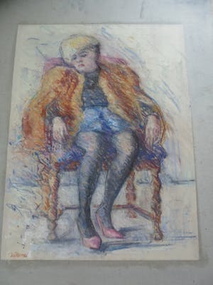 Wim van Bemmel - Pasteltekening. Dame in een stoel. kopen? Bied vanaf 35!