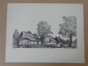 Niet of onleesbaar gesigneerd - SLUIS - BOERENSTRAAT / ZW-W LITHO / 50x65cm / SIG kopen? Bied vanaf 10!