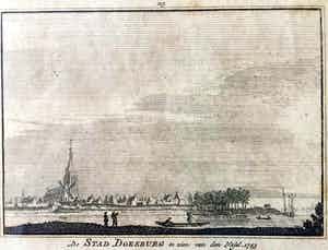 Hendrik Spilman - De Stad DOESBURG te zien van den IJssel. 1743 - Kopergravure, Ingelijst verkocht voor € 40!