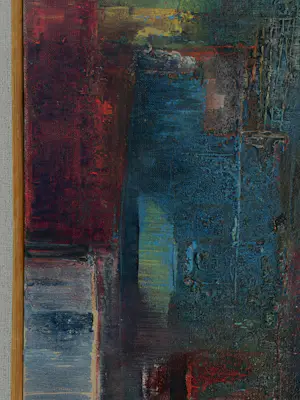 Silvin Bronkart - Seltenes abstraktes Ölgemälde auf Leinwand aus dem Jahr 1961 „Connivence“ kopen? Bied vanaf 1900!