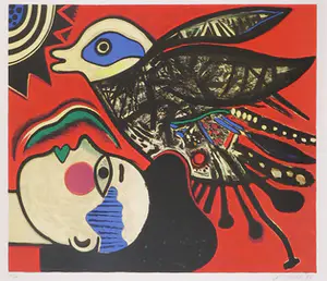 Corneille - Zeefdruk, Vrouw met vogel - Ingelijst kopen? Bied vanaf 250!