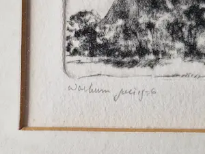 Joop Visser - Zeer kleine oplage (9) eigen druk Ets "gezicht op Workum" - netjes ingelijst kopen? Bied vanaf 38!